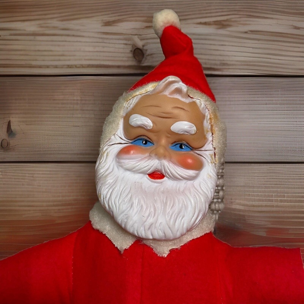 Vintage 13 inch Rubber Face Santa Claus Stuffed Body